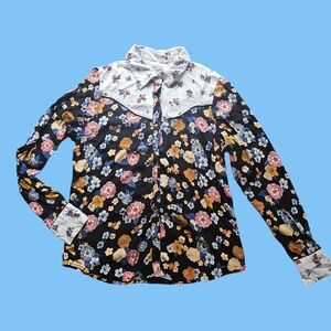 Cotton Rye outfitters double floral print cottagecore rayon shirt size L